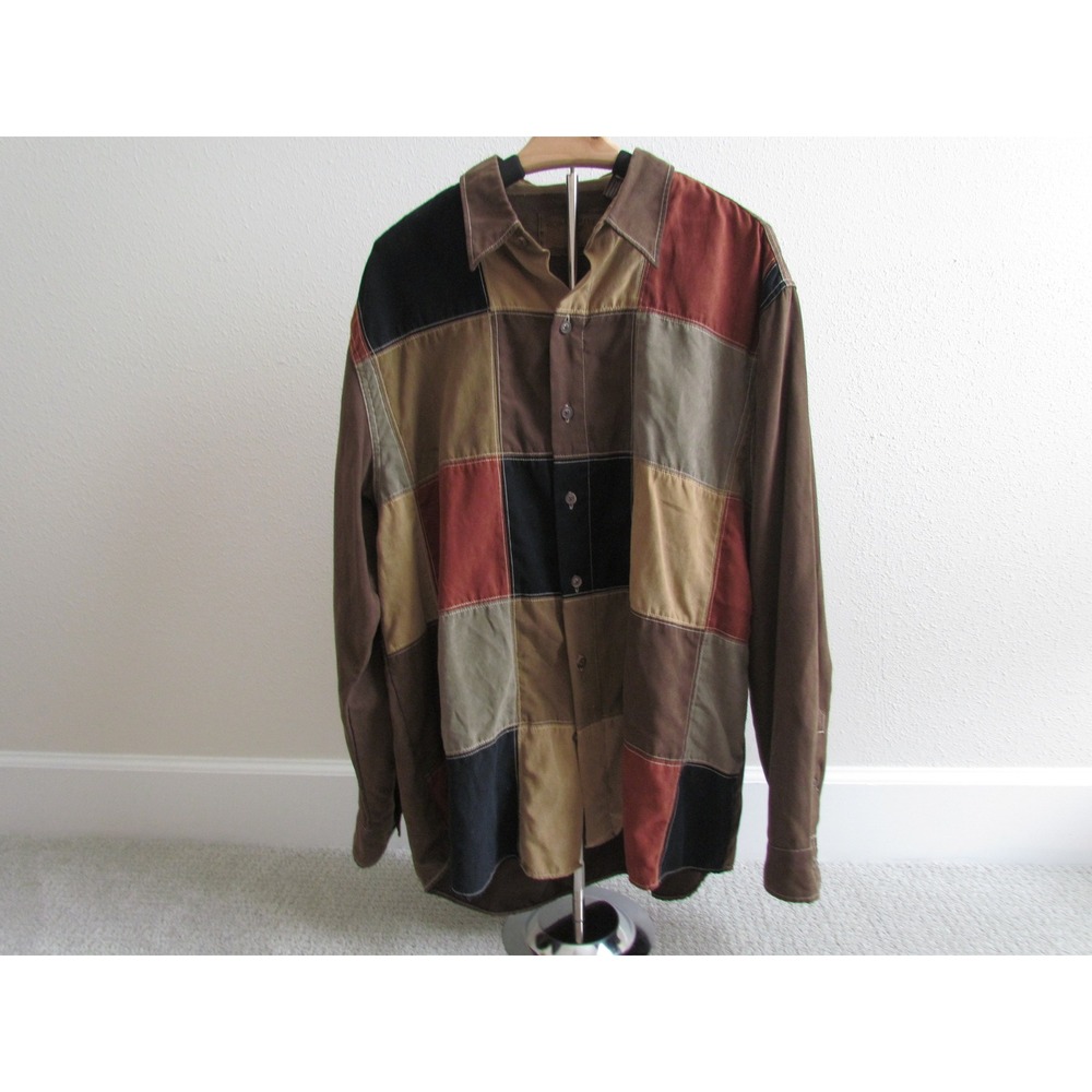 North River Outfitters Patchwork Shirt Large Brown Multi Outdoorsy Gorpcore